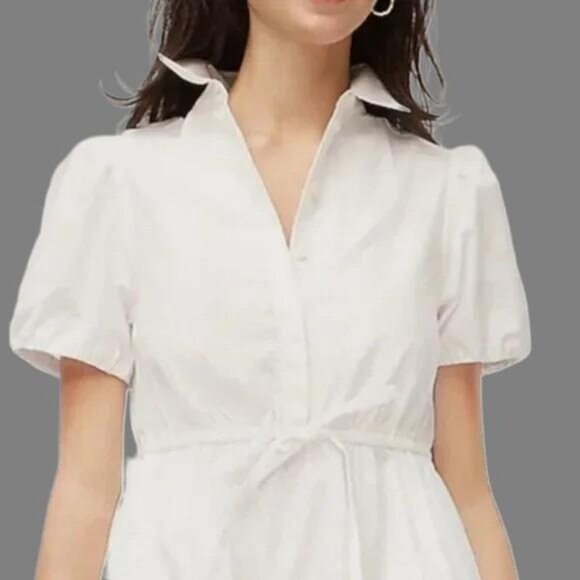 NWT J. Crew Factory Short Sleeve Collared Mini Dress, White, Size 4 - Picture 3 of 10